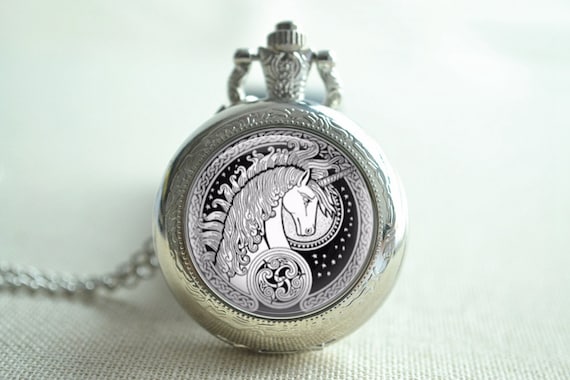 Unicorn Pocket Watch fairy Tale Unicorn Pendant Necklace Cabochon