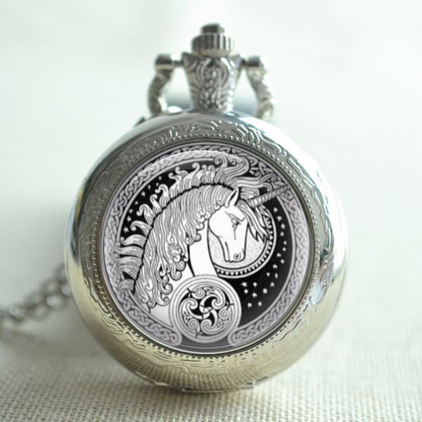 Unicorn  Pocket watch,Fairy tale Unicorn pendant necklace, Cabochon picture necklace, keychain,quartz watch,locket necklace gift (HB044)