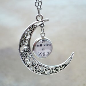 The fairy tale necklace, Crescent Moon Necklace,&quot;I still believe in 398.2&quot;pendnat necklace, 3D hallow picture necklace, bib necklace (XL005)