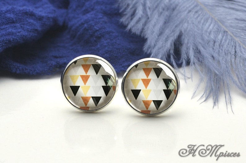 Driehoekige cufflinks, Geometrie Stud Oorbellen, Kan worden gemaakt als ketting, sleutelhanger, ring, Pocket Watch, Cufflinks, Tie Clip Verjaardagscadeau (ER578N10) afbeelding 1