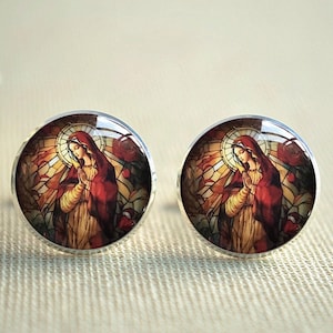 Virgin Mary Cufflinks,  Tie Clip, Handmade Photo Cuff Links Jewelry, Brithday /Anniversary gift for Boyfriend Fiance Father - XKDN4213-9