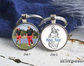 Custom Golf Keychain, Personal Photo Split Golf Key Holder Charm ,Double Sided Image Necklace,Keep Sake Keyring Gifts,Wedding Gift -HM01
