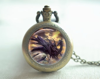 Steampunk Dragon Pocket watch, Evil Dragon picture pendant necklace keychain,quartz watch,picture jewelry, locket necklace gift (HB048)