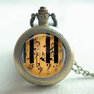 Vintage style Piano Pocket watch, Piano keyboard pendant necklace,retro keychain,quartz watch,picture jewelry, locket necklace gift (HB045)