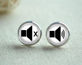 Deaf Earrings,I&#39;m Deaf Stud Earrings, Volume icon stud earrings, Sound Speaker volume sign ear studs,Unisex gift, personalized gift (ER200)