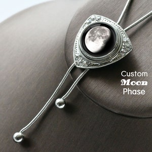 Custom Moon Phase Bolo Tie Necklace - Personalized Lunar Phase Ginger Snap Button Bolo Photo Pendant Necklace, Wedding gift ,Interchangeable