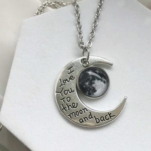Crescent Moon Necklace,Full Moon necklace, I love you to the moon and back quote Cosmic Universe jewelry wedding gift (XL025)