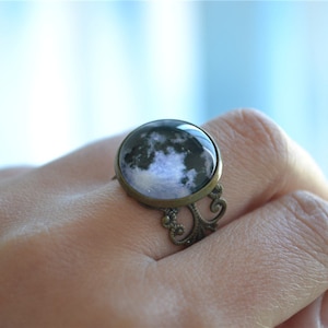 Anillo de luna llena, joyería lunar Steampunk, anillo ajustable con fase lunar, anillo llamativo, joyería del universo cósmico, regalo de boda o cumpleaños (JZ001)