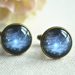 Galaxy Cuff Links,Milky way cufflink Astronomy nebula space cufflinks,Personalized Mens Accessories,Bridal Party,Grooms cufflinks  (XK019)