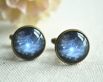 Galaxy Cuff Links,Milky way cufflink Astronomy nebula space cufflinks,Personalized Mens Accessories,Bridal Party,Grooms cufflinks