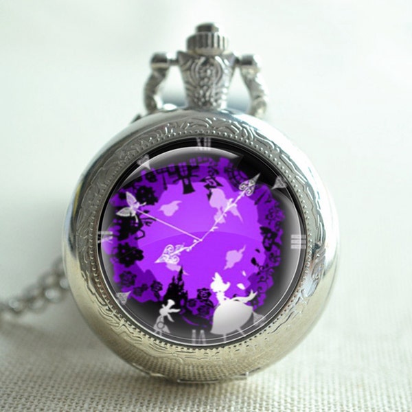 Alice au pays des merveilles Montre de poche, collier pendentif de lapin steampunk, porte-clés, montre de quartz, bijoux d'image, cadeau de collier de médaillon (HB050)