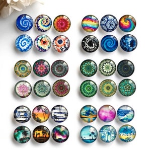 Mandala Glass Magnets,Set of 6 Dye Tie Dye Image Glass Dome Fridge Magnets,Calendar Magnets,Wedding Christmas Gifts,W/ Tin Box (MG05)