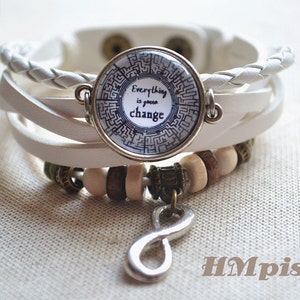 Maze Runner Bracelet,Maze Leather Bracelet,Infinity charm bracelet, &#39;Everything gonna change&#39; quote Braided Leather Bracelet Gift (SL036)
