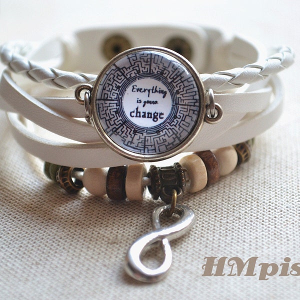 Maze Runner Bracelet,Maze Leather Bracelet,Infinity charm bracelet, 'Everything gonna change' quote Braided Leather Bracelet Gift (SL036)