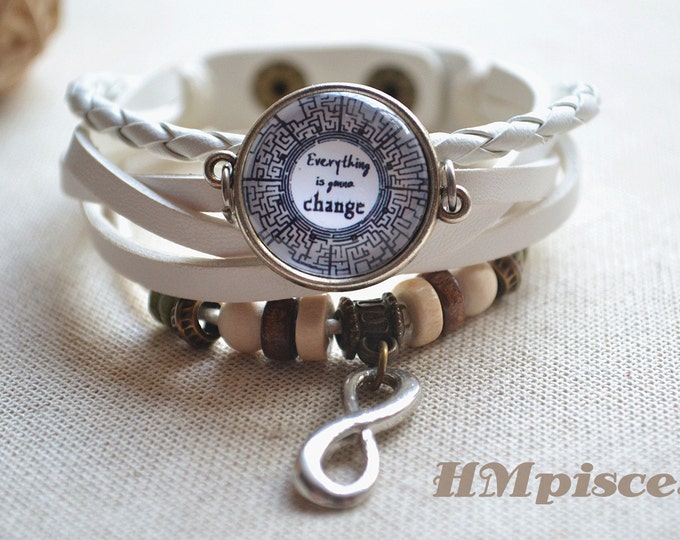Maze Runner Bracelet, Maze Leather Bracelet, Infinity charm adjusatable bracelet, 'Everything gonna change' Unique Birhtday Gift (SL036)