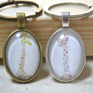 Monogram keychain,Giraffe Necklace,Name initials,Giraffe keychain,Giraffe bookmark,oval giraffe pocket watch,cabochon jewelry gift (JS61402)