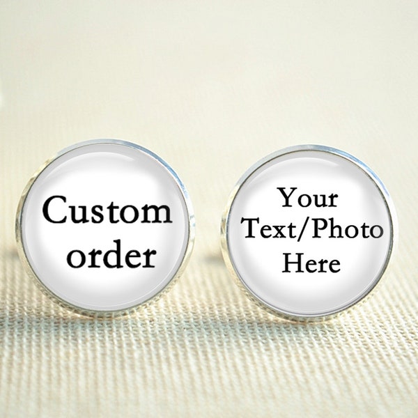 Custom Image or Text Cufflinks/ Tie Clip/ Stud Earrings/ Necklace/Locket Necklace/ Pocket Watch/Keychain/Bangle/Brooch personalized jewelry