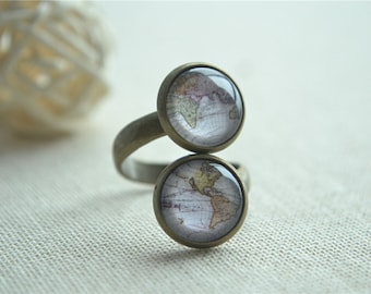 World Map Ring,Earth Map adjustable Ring,Steampunk jewelry,adjustable ring, Novelty Ring,statement ring (JZ002)