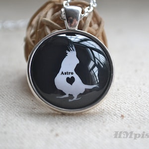 Custom Cockatiel Necklace, Name Glass Dome Pendant, Cute Bird Lover Gift,Art Cabochon Charm Jewelry,Parrot Jewellery,Pet Memorial(XL5501)