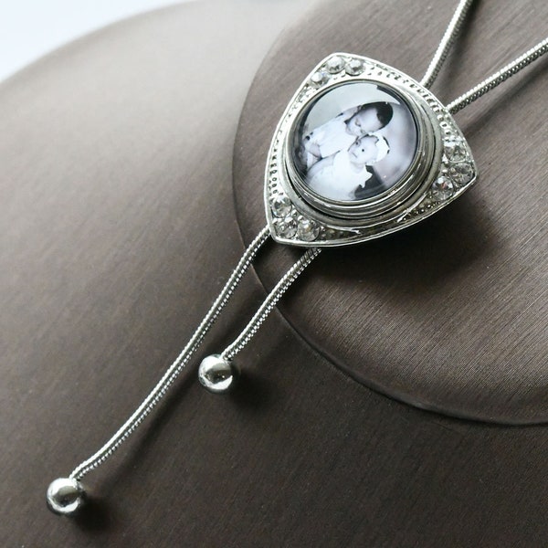 Collier Bolo personnalisé - Collier photo pendentif Bolo personnalisé avec bouton-pression pour mariage gingembre, cadeau mariage Bestman, interchangeable