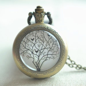 Tree Pocket Watch Necklace,Birds on tree Picture pendant necklace,Steampunk Life Tree Watch Necklace jewelry,unisex(HB010)