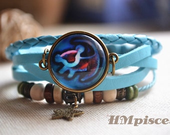 Pulsera del Rey León, pulsera de encanto Rafiki Simba, pulsera de correa de cuero trenzado de dibujo del león, regalo de joyería de imagen de cúpula de vidrio (SL037)