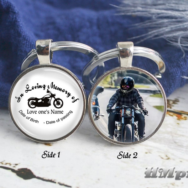 Motorcycle Memorial Keychain,Custom Photo Double Sided Keyring,Personalized Keep Sake Jewelry,Memorial of Father, sympathy gift-CB08