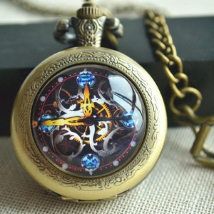 Steampunk Pocket Watch,mechanical watch pattern necklace,quartz watch necklace,Inspiring jewelry（HB025）
