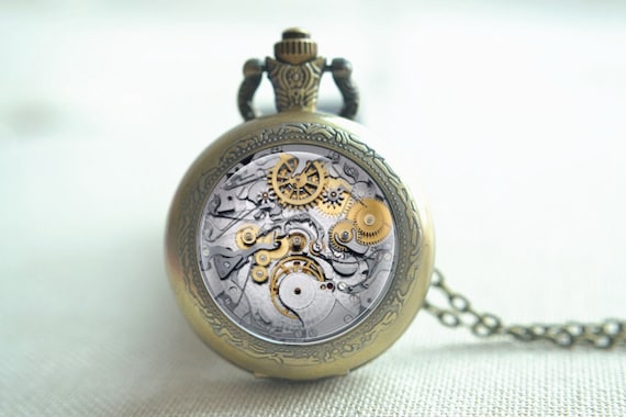 Steampunk Pocket watch, Mechanical parts pattern pendant necklace,retro keychain,quartz watch,picture jewelry, locket necklace gift (HB046)