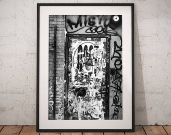 NEW! Graffiti Poster Print, New York City Photography, Black and White Photography, NYC Digital Download, Door Print, Street Printable Art.
