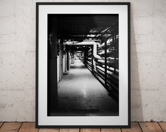 Geometric Tunnel Print, Art Print, Black & White Photography, Instant Digital Download, Pipeline Print, Printable Wall Art, Digital Poster.