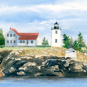 Burnt Coat Harbor Light Watercolor Print - Swan's Island, Maine Art - Lighthouse Art - Nautical Decor