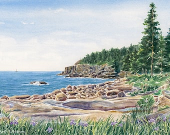 Otter Cliff, Acadia Art Print, Bar Harbor, Maine Painting, Watercolor Prints, Coastal Wall Art, Maine Artist