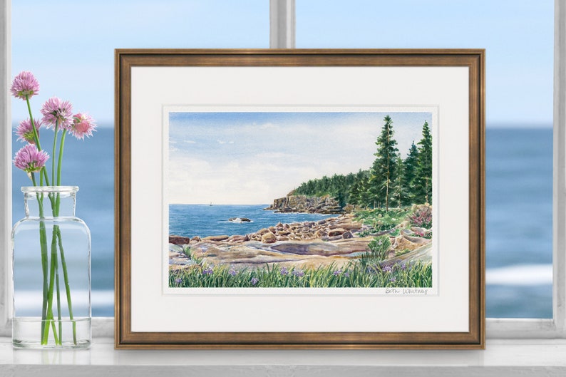 Otter Cliff Acadia National Park Watercolor Art Print Bar Harbor Maine Memory Wall Decor