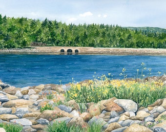 Acadia National Park Painting, Otter Cove Bridge, Bar Harbor, Maine Painting, Cobblestone Beach Art