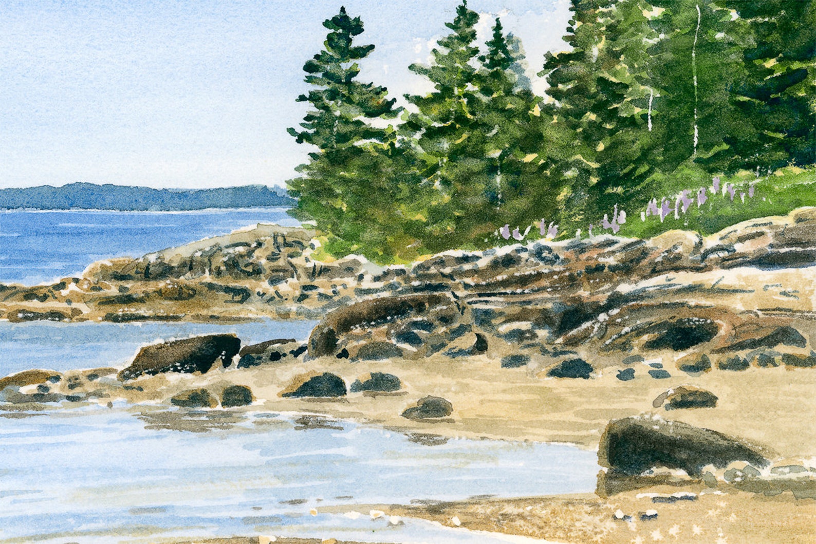 Curtis Cove Beach Watercolor Print Maine Beach Prints Etsy