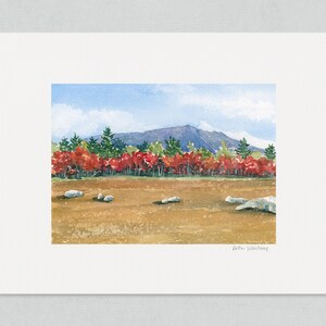 Mt Katahdin Maine Painting, Baxter State Park Mountain Print Watercolor Landscape, Gift for Outdoorsman, Autumn Colors Artwork