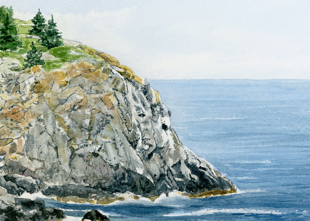 Whitehead Cliff Monhegan Island Watercolor Print Maine Etsy