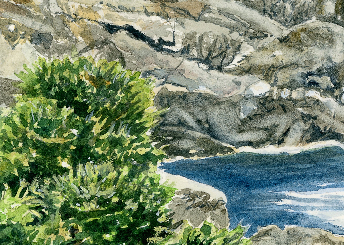 Whitehead Cliff Monhegan Island Watercolor Print Maine Etsy