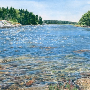 Spirit Pond, Phippsburg, Midcoast Maine Art, Coastal Wall Art for Living Room Decor, Realism Watercolor Landscape Painting