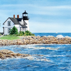 Prospect Harbor Lighthouse Art Print, Downeast Maine Watercolor Painting, Lighthouse Lover Gift, Coastal Wall Art