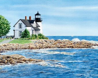 Prospect Harbor Light, Maine Watercolor Print - Downeast Maine Seascape Painting - Lighthouse Art -  Coastal Wall Art