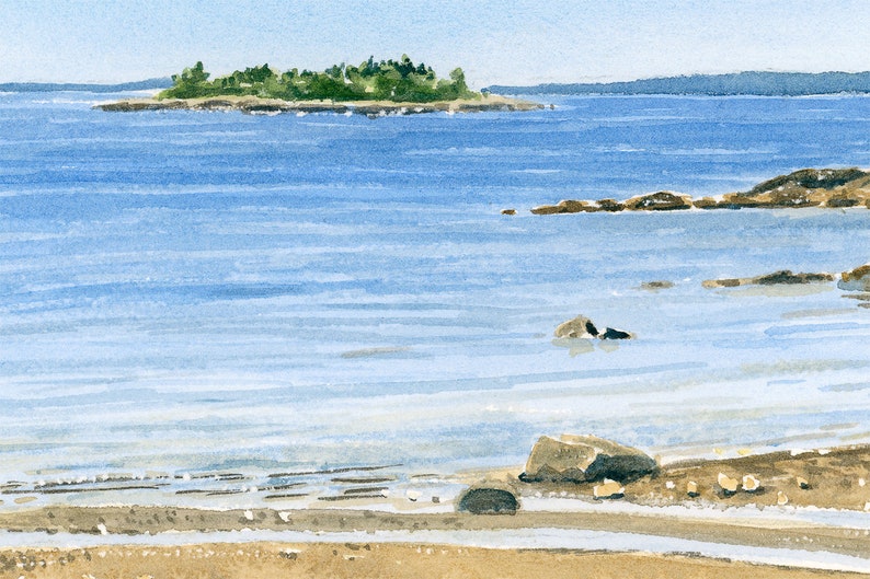 Curtis Cove Beach Watercolor Print Maine Beach Prints Etsy