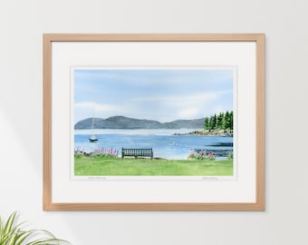 Acadia Morning, Downeast Maine Seascape Painting, Coastal Cottage Entryway Wall Decor Watercolor Print