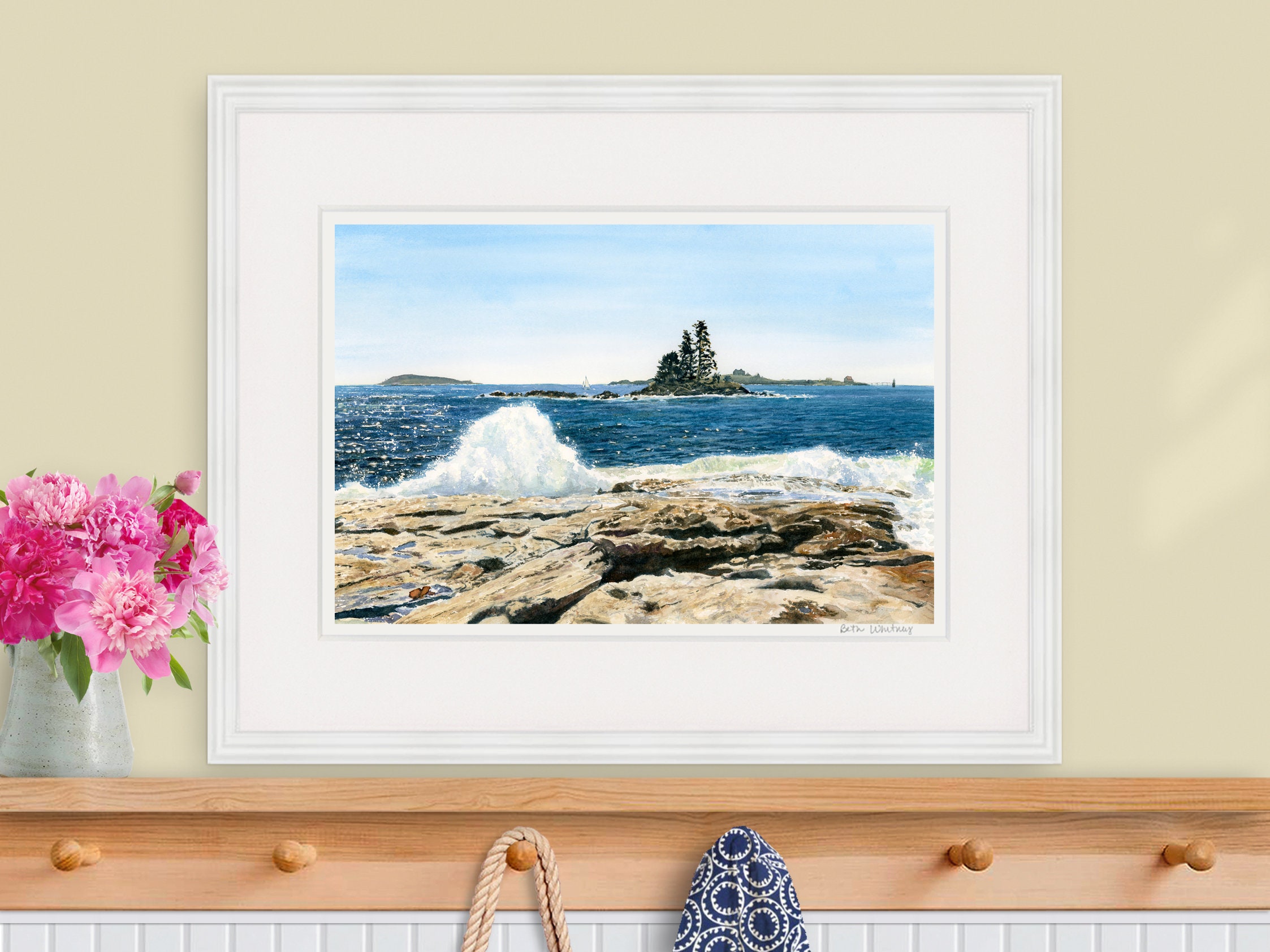Ocean Point, Maine Watercolor Wall Art Boothbay Seascape Nautical