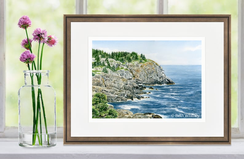 Whitehead Cliff Monhegan Island Watercolor Print Maine Etsy
