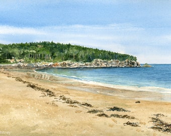 Sand Beach Acadia Art Print - Bar Harbor, Maine Painting - Acadia National Park Gifts - Coastal Home Decor
