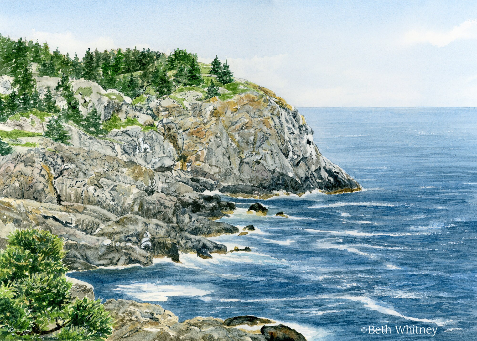 Whitehead Cliff Monhegan Island Watercolor Print Maine Etsy
