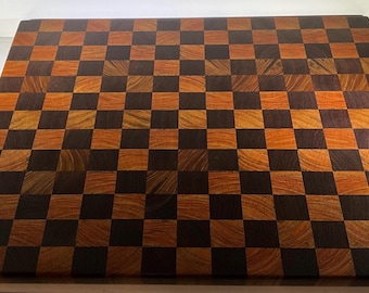 Teak and Walnut Wood End Grain Checker Pattern Cutting Board