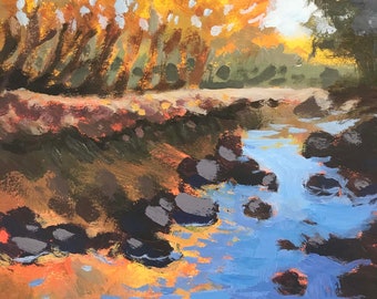 Original painting on paper, Maine landscape, "Stream Bed"